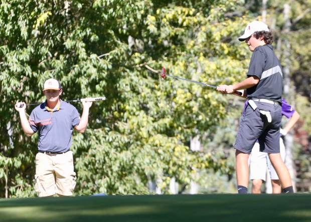 Aspen High School junior John Hall competes in the golf regional on Wednesday, Sept. 25, 2019, at Aspen Golf Club. (Photo by Austin Colbert/The Aspen Times)