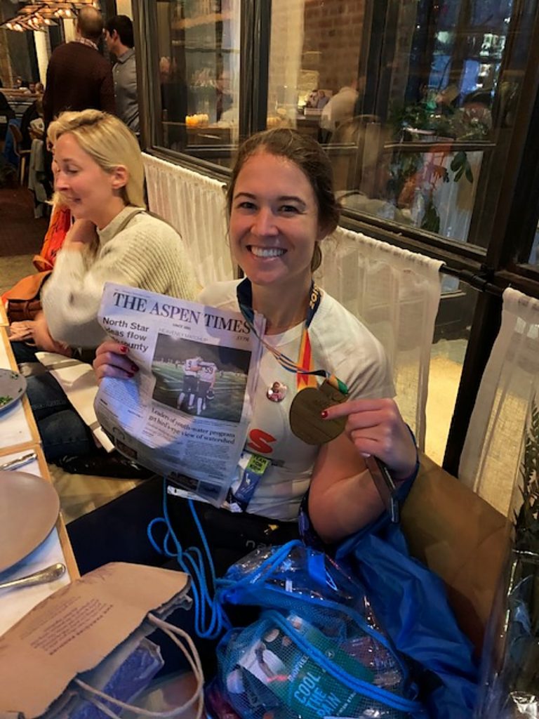 Ali Berry, who spent part of her youth in Aspen’s public and private school systems, was happy to rest with The Aspen Times and her finisher’s medal from the New York City Marathon on Nov. 3. Her mother, Jeanne Anderson, also was on hand to celebrate the 26-mile, 385-yard feat, which Berry accomplished in 4 hours, 45 minutes, and 5 seconds.
