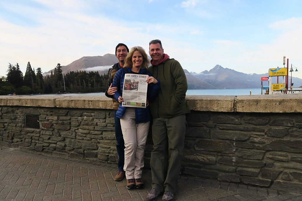 Twenty-year Aspen resident Sharon Mahoney joined former residents (now living in Hawaii) Keith Mayton and Brent Wenner in Aspen’s sister city of Queenstown, New Zealand, in October.