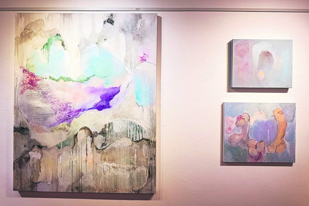 Pieces are displayed in the hallway of the Red Brick Center for the Arts for the Resident Artists Exhibition in Aspen on Thursday, November 14, 2019. (Kelsey Brunner/The Aspen Times)