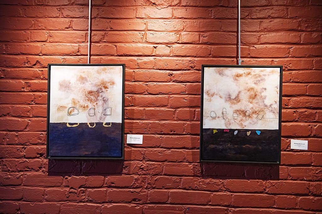 Paintings by Michael McConnell hang at the Red Brick Center for the Arts for the Resident Artists Exhibition in Aspen on Thursday, November 14, 2019. (Kelsey Brunner/The Aspen Times)