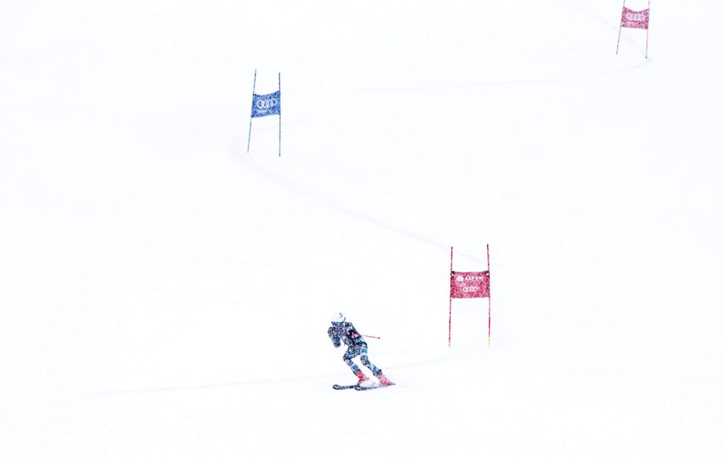 Jake Morgan of Aspen High School’s alpine team competes in the first run of the giant slalom at Aspen Highlands on Thursday, Feb. 6, 2020. (Kelsey Brunner/The Aspen Times)