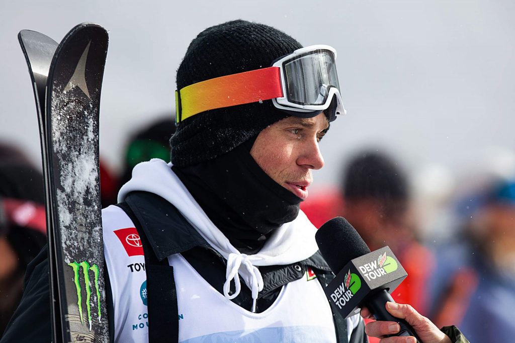 Gus Kenworthy of Telluride reacts to his score in the men’s modified ski superpipe final at Copper Mountain’s Winter Dew Tour on Sunday, Feb. 9.