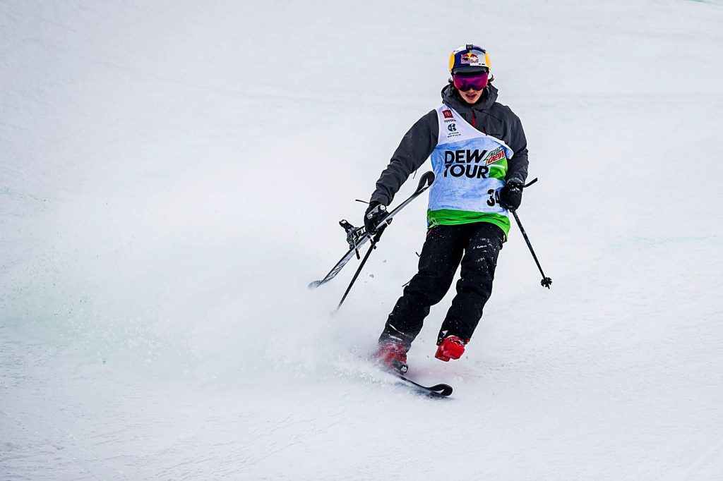 Nico Porteous of New Zealand loses a ski in his second run of the men’s ski modified superpipe final on Sunday, Feb. 9, day four of the Winter Dew Tour at Copper Mountain. Porteous placed third in the competition with a score of 88.00.