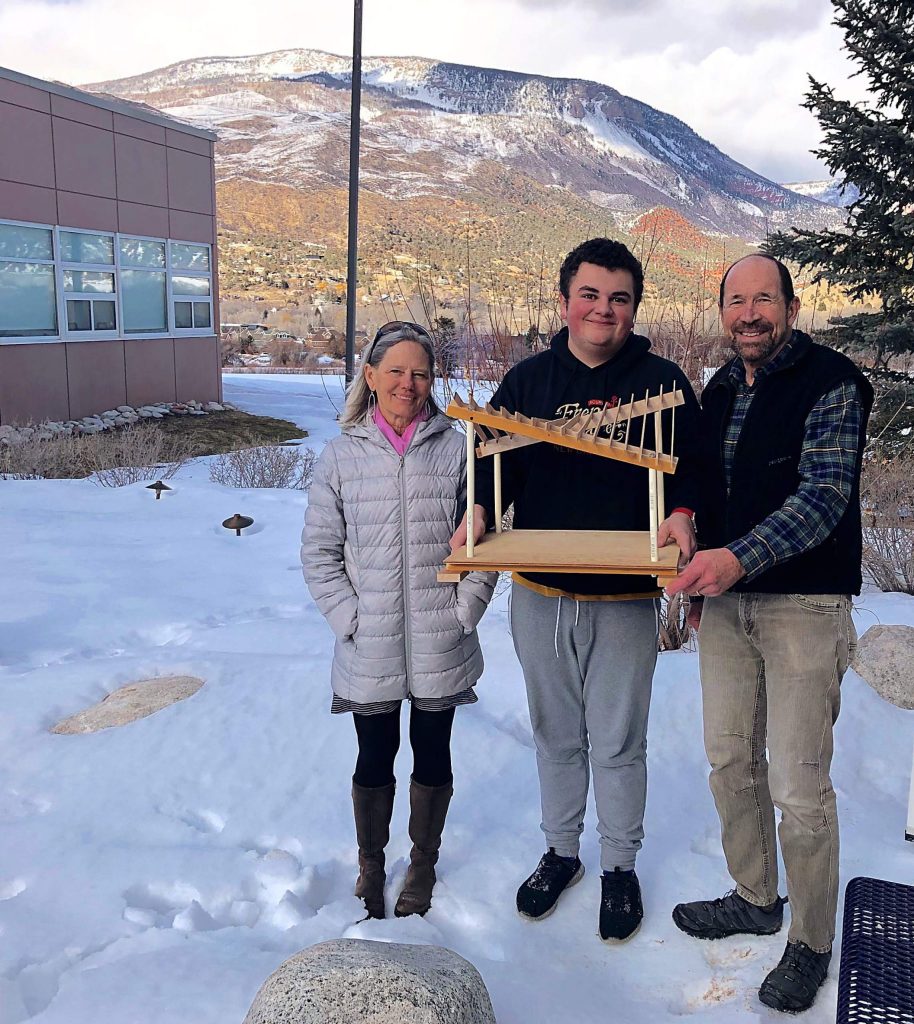 Kate Bradley (left) and Robert Pattillo (right) are helping Basalt High School student Austin Pagan pursue his project of building a shade structure in the school's Peace Garden.