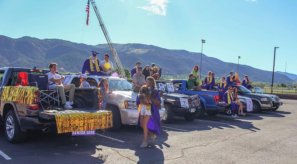 Basalt High School Class of 2020 seniors wait with their families for the graduation ceremony to begin on May 30, 2020. (Maddie Vincent/The Aspen Times).