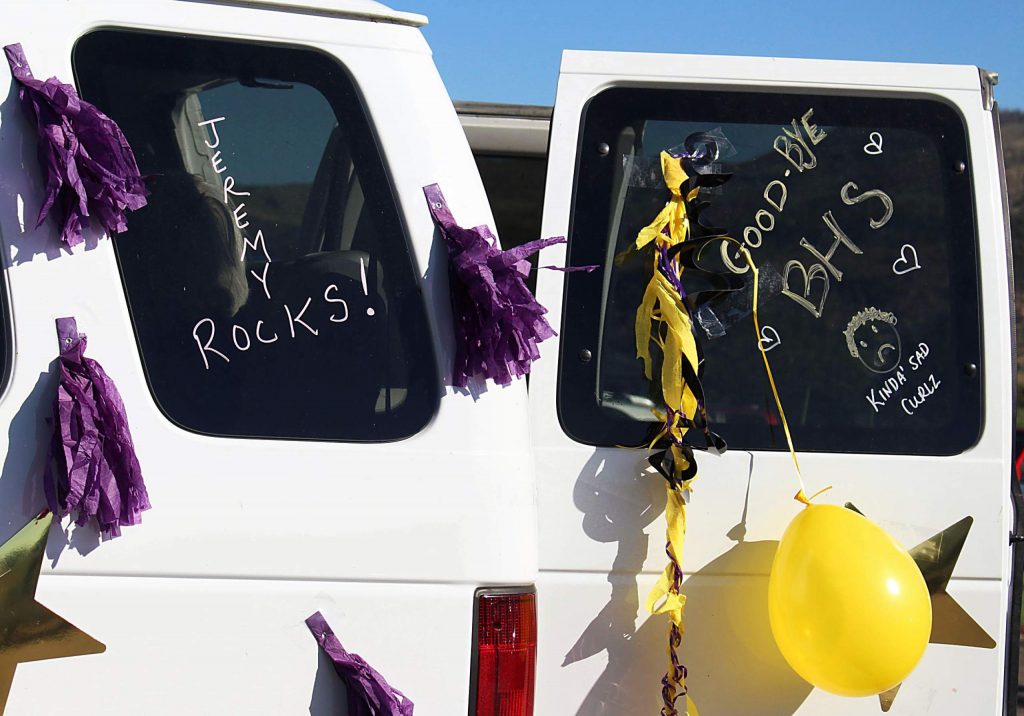 Most cars at the Basalt High School Class of 2020 graduation ceremony on May 30, 2020, were decorated like this one. (Maddie Vincent/The Aspen Times).