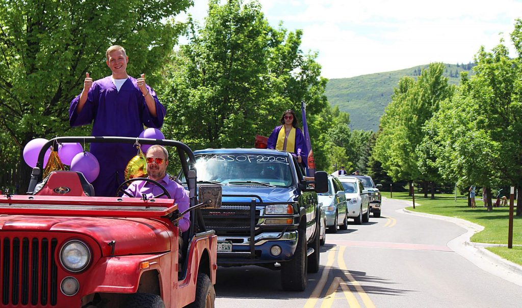 The Basalt High School Class of 2020 celebratory car parade makes its way through the Willits neighborhood on May 30, 2020. (Maddie Vincent/The Aspen Times).
