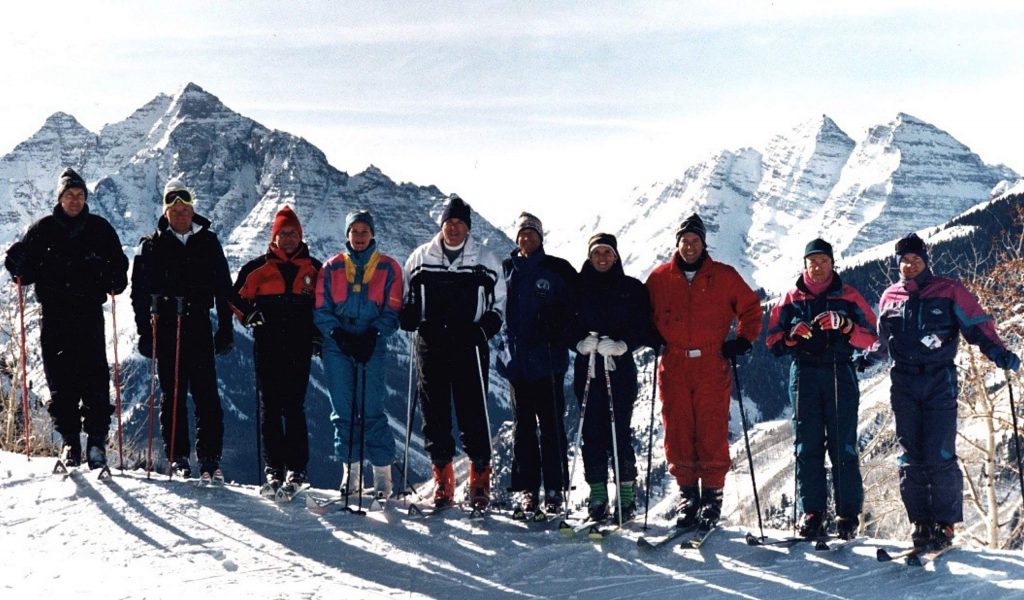 Members of the Crown family, owners of Aspen Skiing Co., and Gerald Hines take time for a photo in 1993 to celebrate HInes' purchase of Aspen Highlands and its merger into Skico.