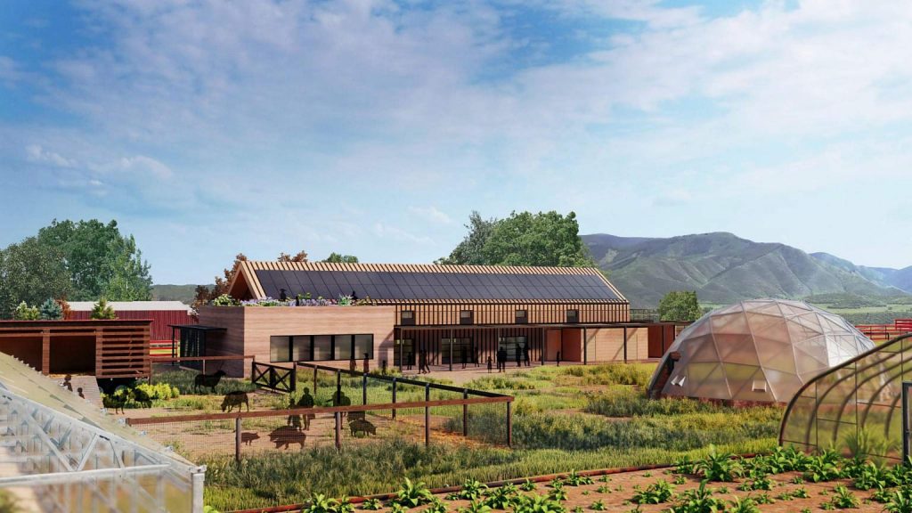 This image shows the proposed learning center-farm hub planned at the Farm Collaborative’s site at Cozy Point Ranch.