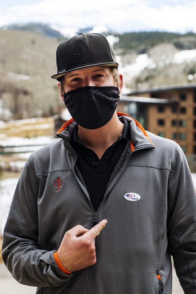 Brenden Sandness after voting for the first time in his life on Election Day in Snowmass on Tuesday, Nov. 3, 2020. (Kelsey Brunner/The Aspen Times)