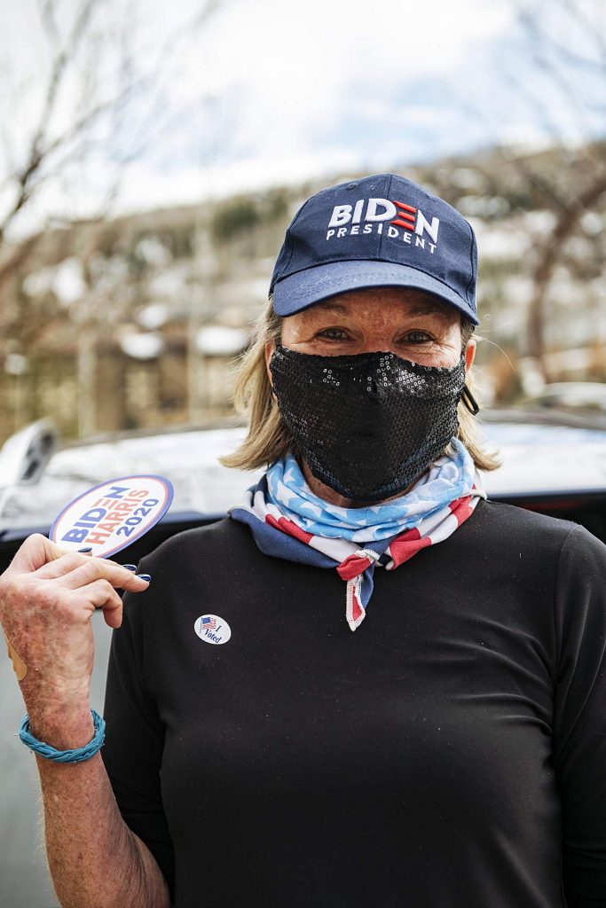 Laura Riegel on Election Day in Snowmass on Tuesday, Nov. 3, 2020. (Kelsey Brunner/The Aspen Times)