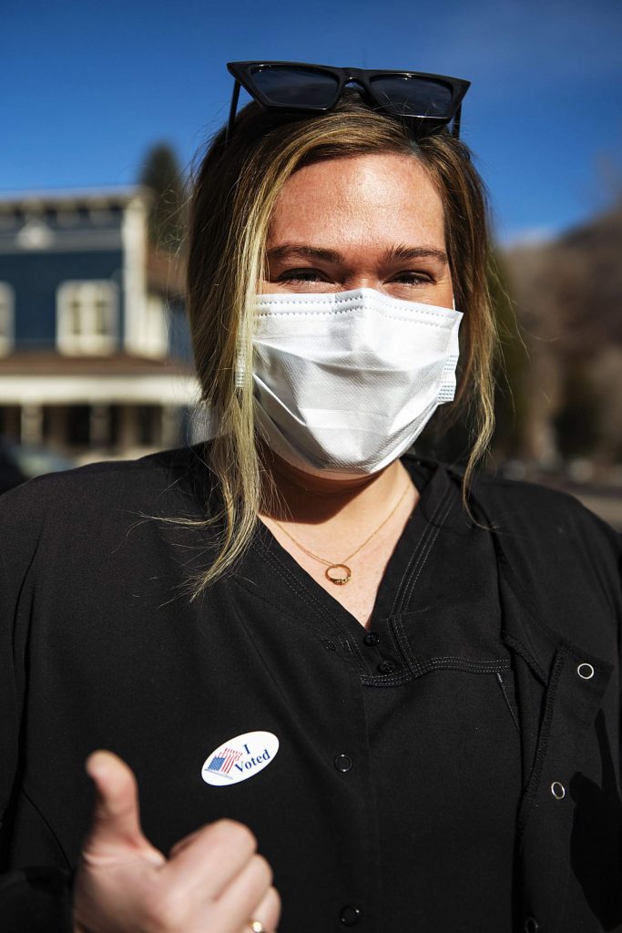 Katie Kloster after voting on Election Day in Aspen on Tuesday, Nov. 3, 2020. (Kelsey Brunner/The Aspen Times)