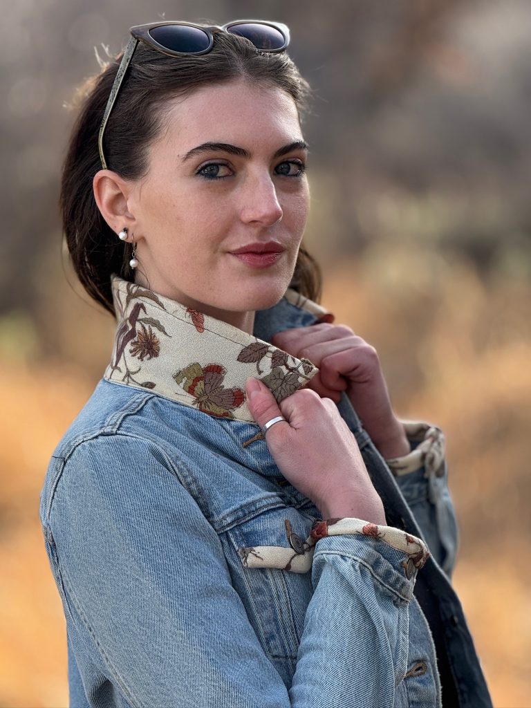 Brettmann’s daughter, Eryn, models one of the jackets from Deja Nu’s first collection.