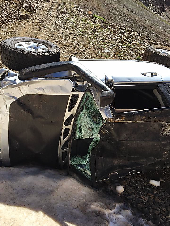 What's left of James Scully's Toyota FJ Cruiser after he rolled it down a mountain Saturday outside of Aspen.