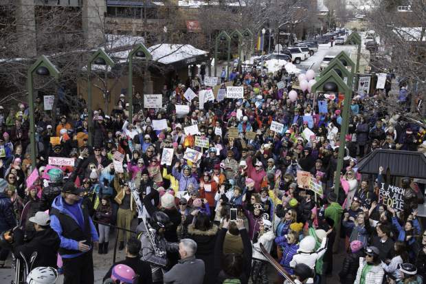 People from all over the valley come together to march for women's rights in Aspen on Saturday.