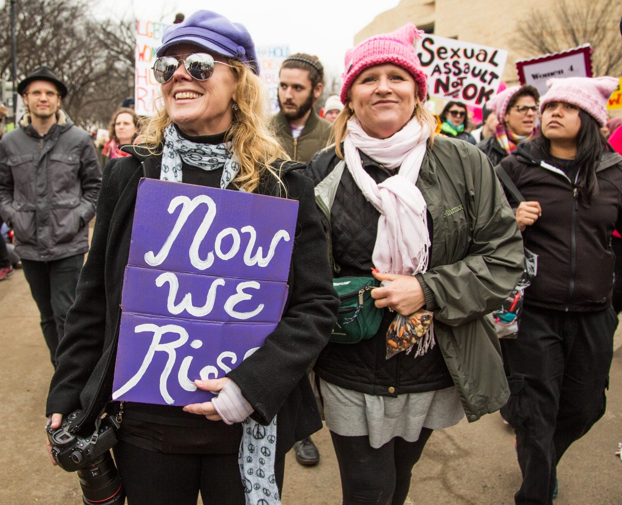 Andrea Chacos of Carbondale, right, marches with hundreds of thousands of other people toward the White House in Washington, D.C., in support of women's rights.