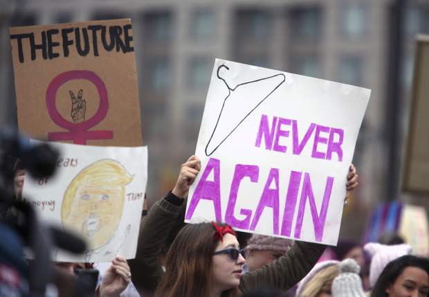 Protesters prepare to rally at the Women's March Saturday Jan. 21, 2017 in Philadelphia. The march is being held in solidarity with similar events taking place in Washington and around the nation. 