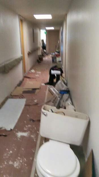 Glenwood Manor I hallways and stairwells were covered in material from the remodel when residents were moving back in. Residents from Manor II, which is currently undergoing the same project, complained of much the same situation in their building.