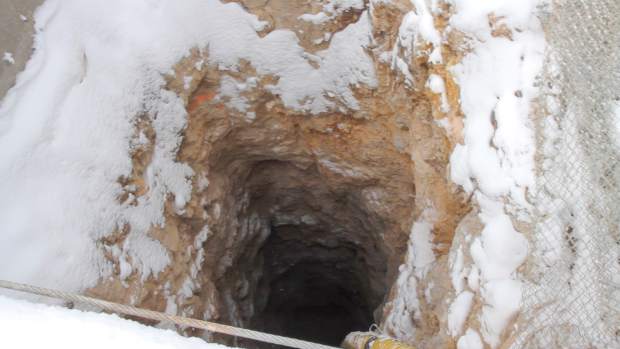 The 110-foot-deep shaft where the ride will drop underground.