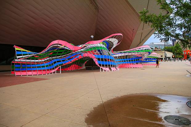 Artist Wynn Earl Buzzell Jr. said the tallest point of Motio 2.0 will be 14 feet. In its original iteration, ribbons added color to the aluminum frame. When the work is reconfigured in Basalt, each of its five sections will be painted a different color.