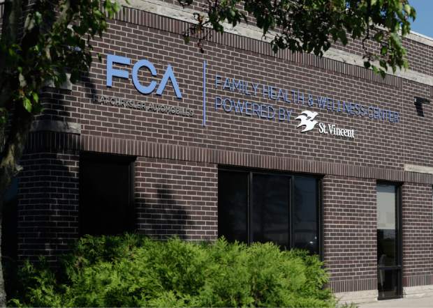 The Fiat Chrysler Automotive Clinic is shown in Anderson, Ind., Tuesday, Sept. 4, 2018. Fiat Chrysler is offering free care for its employees and their families, about 22,000 people, through a clinic the carmaker opened this summer near one of five factories it operates in the area. (AP Photo/Michael Conroy)