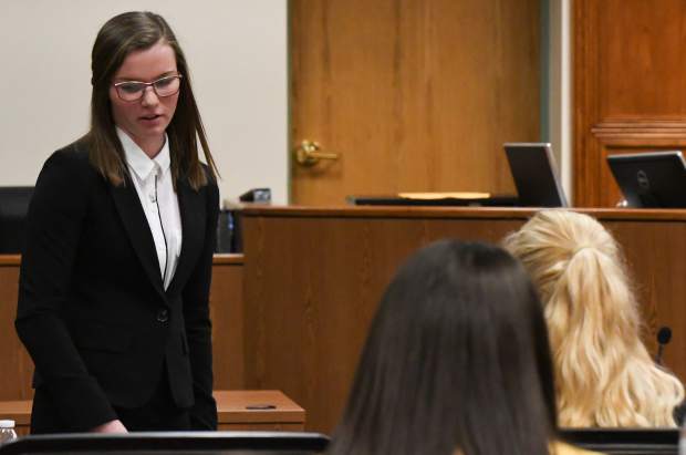 Hannah Bodrogi of Rifle High School competes in the Mock Trial regional competition at the Garfield County Courthouse on Saturday morning. Bodrogi's team recieved third place.