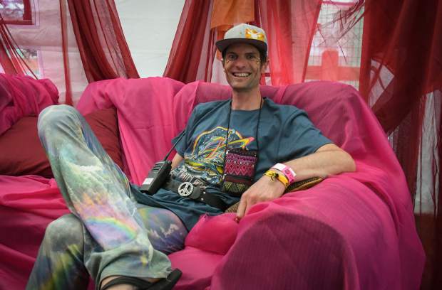 Michael Gorman backstage of the 48th annual Carbondale Mountain Fair.