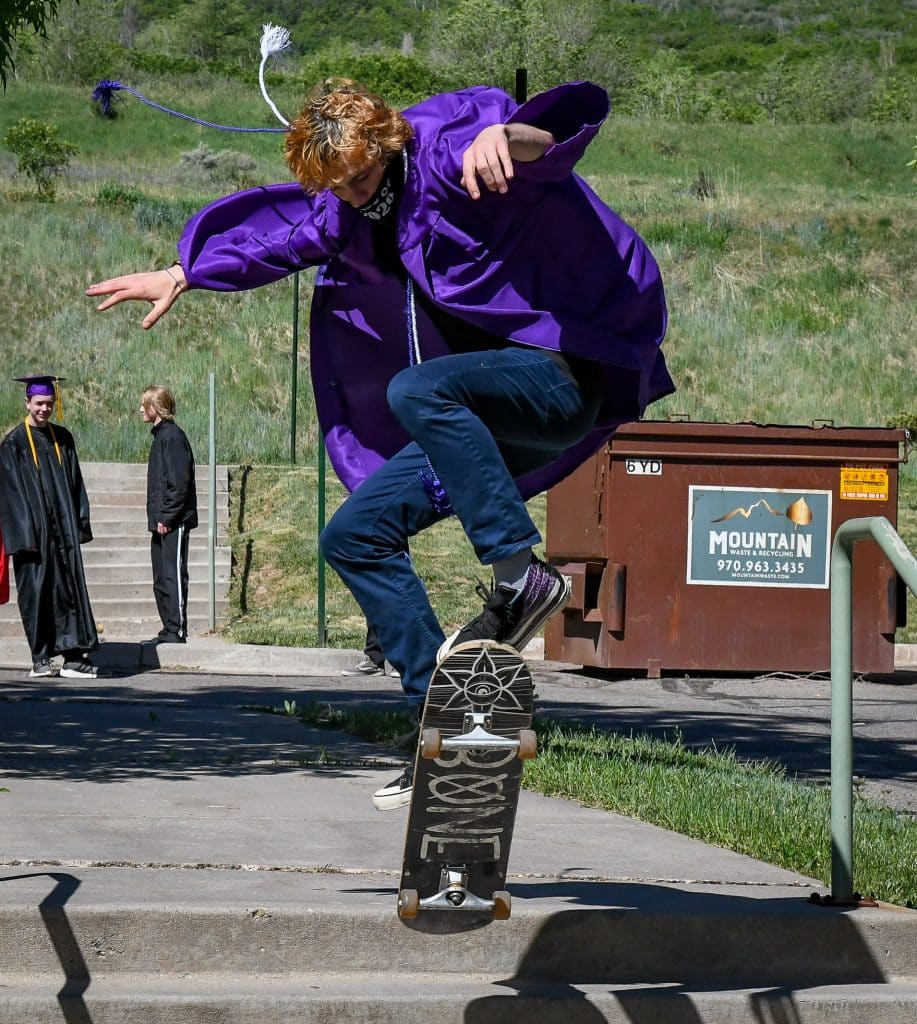 A 2020 Yampah Mountain High School graduate arrives in style to the drive-in graduation ceremony on Friday morning.