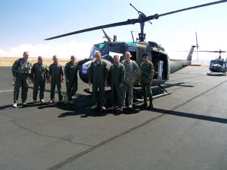 Carl Gray, third from left, with some of the officers and pilots he helped train during his years with the National's Guard's High Altitude Aviation Training Site.