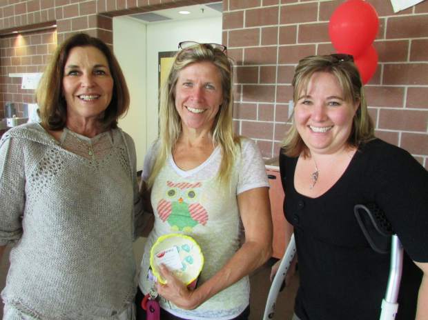Debbie King, Kim Blackford and Megan McGee Bonta enjoyed the homemade food at Empty Bowls in Edwards.