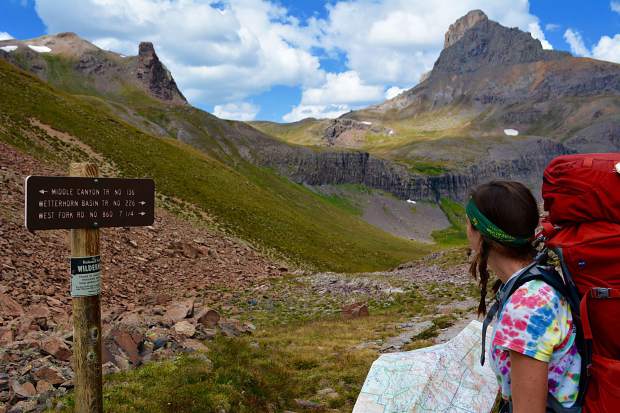 A pivotal moment in the 22-mile trek: The first trail sign seen since the start at Matterhorn Creek trail some three hours earlier.
