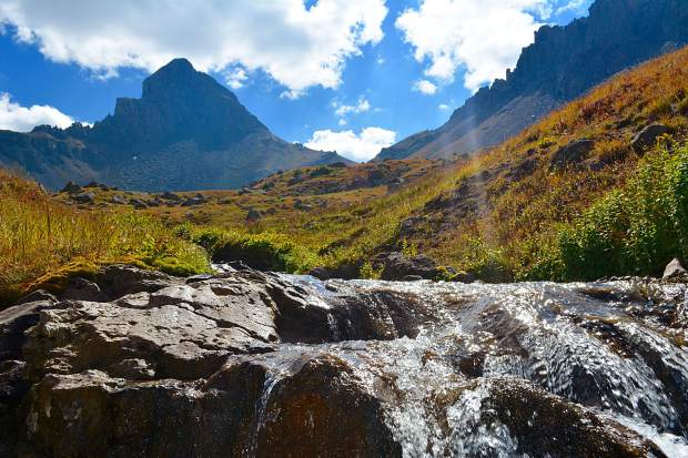 A healhty, swift-moving stream in Wetterhorn Basin and a great water source for backpackers in the Uncompahgre Wilderness.