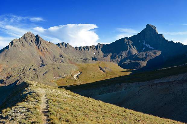 Two grand peaks in the San Juan Mountain Range of Colorado. Matterhorn (on the left) and Wetterhorn (on the right) are both in the Uncompahgre Wilderness.