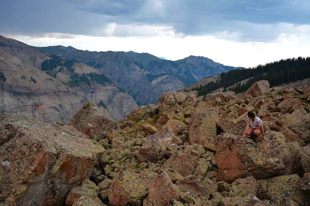 A boulder yard with some rocks larger than cars was encountered during the first day of the trek through the Uncompahgre Wilderness.
