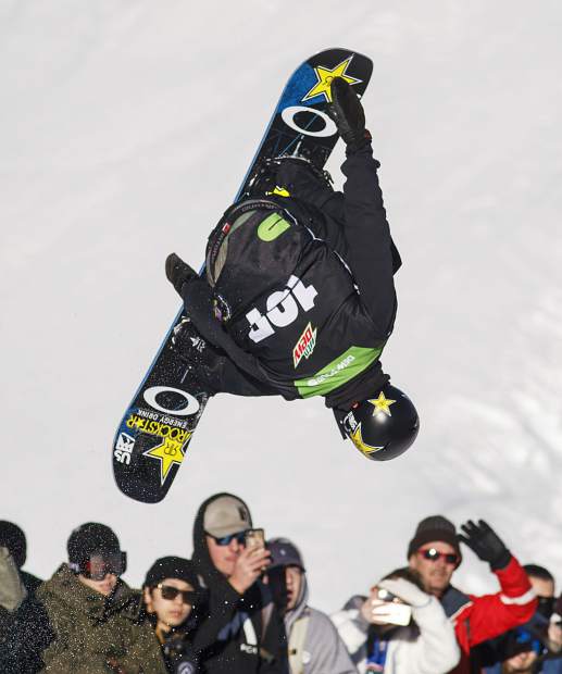 Eagle product Jake Pates of United States competes in the superpipe finals during the Dew Tour event Friday, Dec. 15, at Breckenridge Ski Resort.