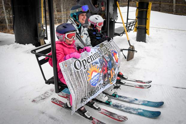 Sedona , 7, Ashly, and Bristol Ditlow, 9, were the honorary first skiers on the lifts during the opening day at Sunlight Mountain on Thursday.