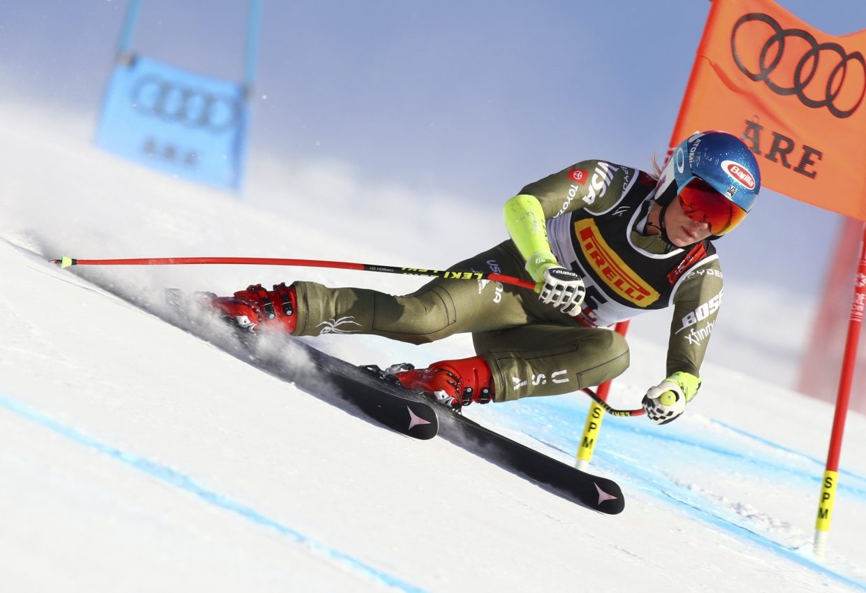 Mikaela Shiffrin flles to super-G gold at the FIS World Alpine Ski Championships in Are, Sweden on Tuesday.