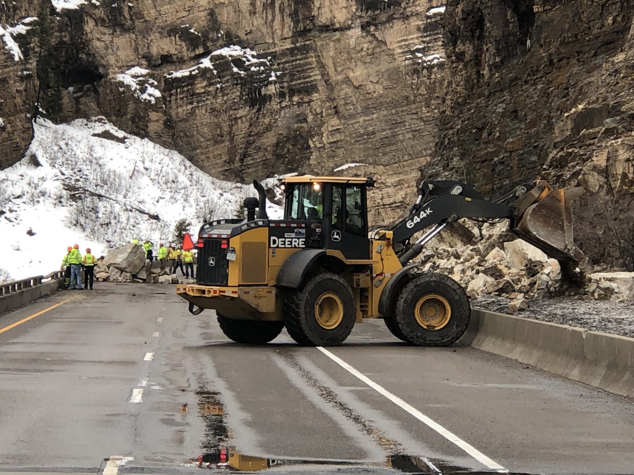 A rockslide in Glenwood Canyon closed Interstate 70 in both directions Tuesday.