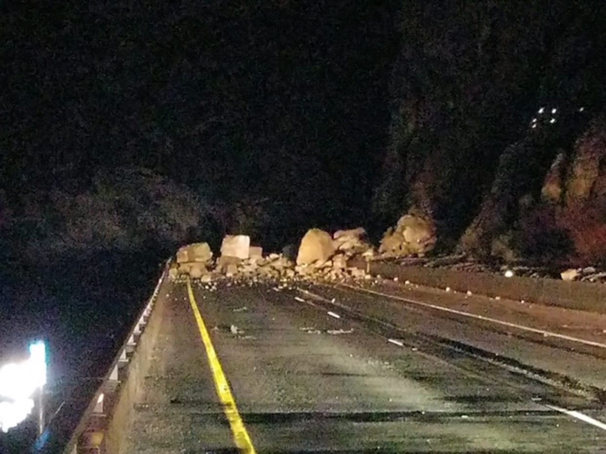 This is what I-70 in Glenwood Canyon looked like when a rockslide his about 1 a.m. Tuesday.