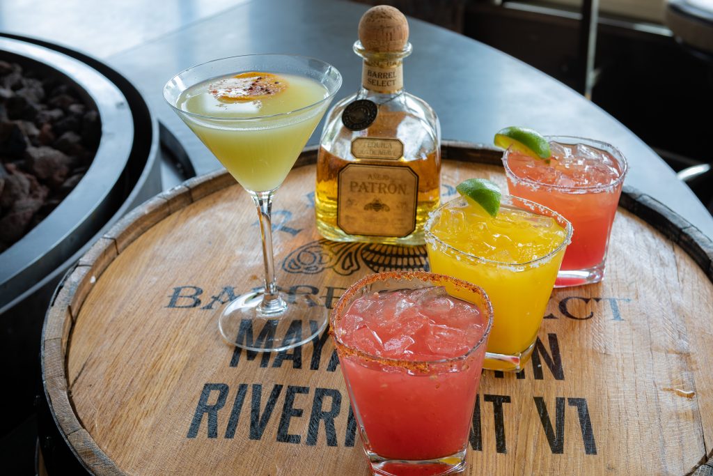 From left, Avocado Margartia, Sandía Tajin, Fresh Fruit Mango Margarita, and a Prickly Pear cocktail from Maya in Avon.