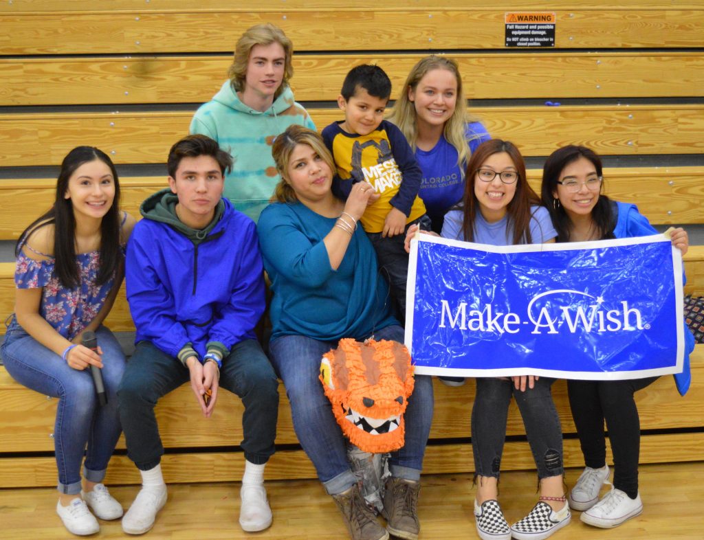 These students are spearheading Eagle Valley's Wish Week efforts to help Make-A-Wish Colorado send Rehan Fernandez to Florida's Universal Studios theme park. Back row from left: Billy Johnson and Jasmine Hermosillo. Front row from left: Amy Macias, Jovany Zubiran, Rehan's mother Isabel, Rehan Fernandez, Daniela Rubio, Emily Santoyo.