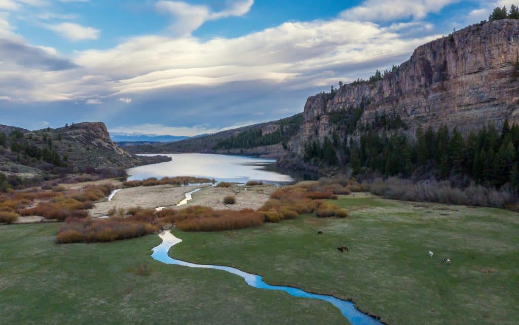An aerial shot of Sweetwater Lake. 