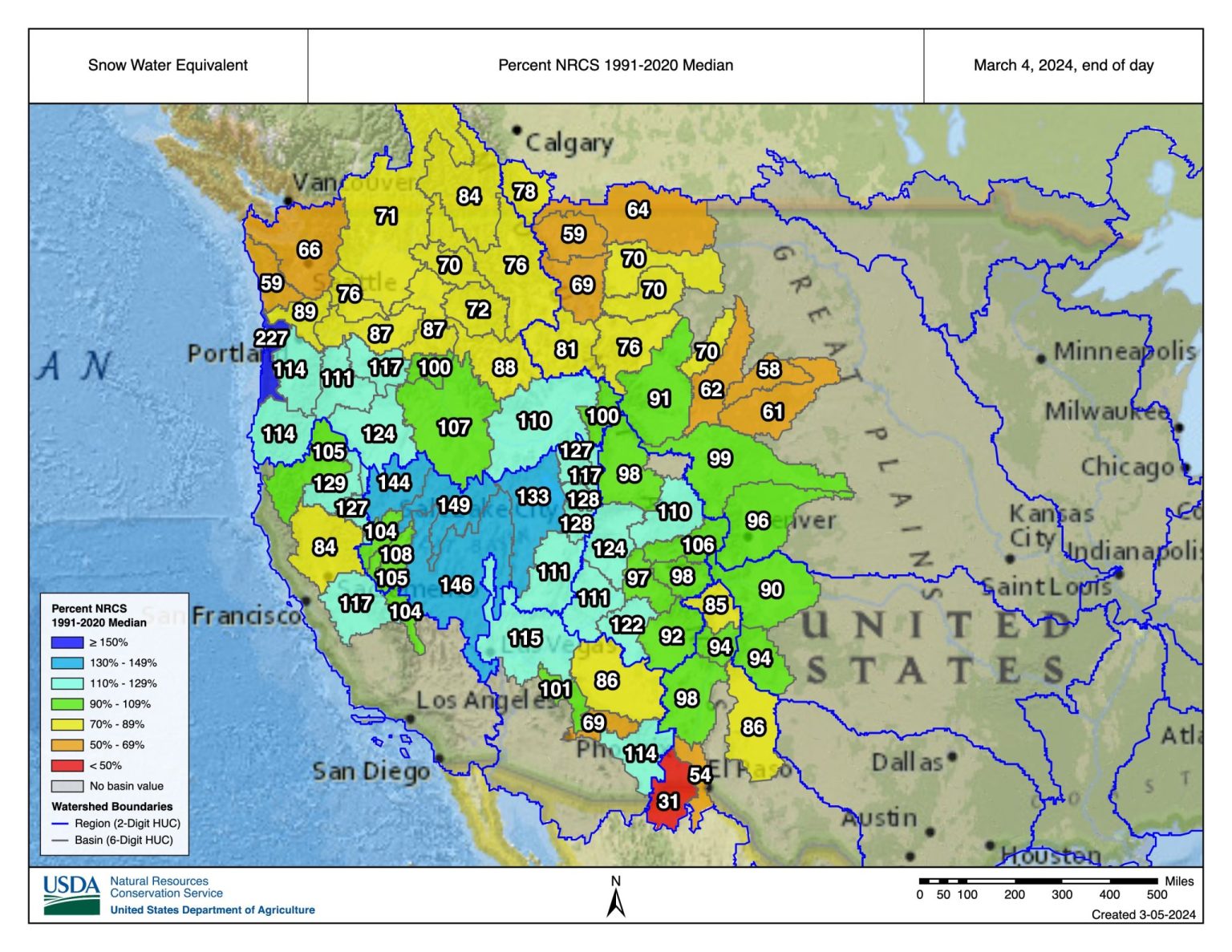 Colorado Snowpack Reaches Historical Average After Months Of Lagging Snow Water Equivalent Percent NRCS 1991 2020 Median March 4 2024 2048x1583 1 1536x1187
