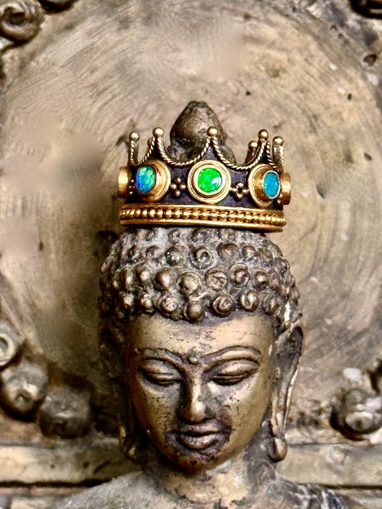 Princess Crown Ring by Carolyn Tyler: oxidized sterling silver, 22k gold, 2.5ct Australian opal, Karats Vail.