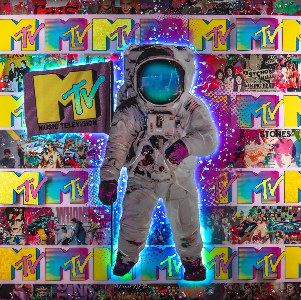 "MTV Moon Man," by DeVon, mixed media, Relévant Galleries.