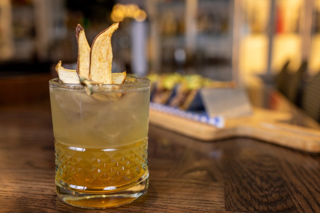 La Mezcalita with Xicaru mezcal, homeade hibiscus juice, Triple Sec, fresh lime juice and pear.
