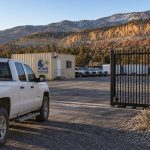 The gated entrance at Wins Parking, next to Eagle County Airport. Registered plates open the gate at any hour.