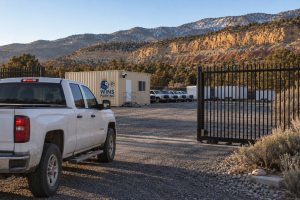 The gated entrance at Wins Parking, next to Eagle County Airport. Registered plates open the gate at any hour.