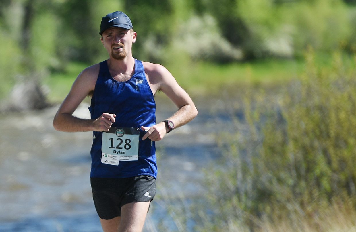 Dylan Jennings, who went on to win the marathon, leads the pack with six miles remaining on Sunday during the Steamboat Marathon.